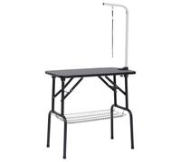Teenpull Table de toilettage réglable pour chien avec pieds en acier inoxydable, plaque en bois antidérapante, 81 x 48,5 x 80 cm, 1 boucle, panier de rangement, pliable pour la maison et les soins