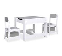 Teenpull Table pour Enfants avec 2 chaises Blanc MDF Robuste 62 x 62 x 48 cm Ensemble mobilier bébé Chambre Nursery Rangement Multifonctionnel avec Tableau Noir pour activités et Repas