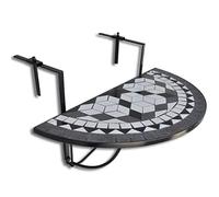 Teenpull Table Suspendue de Balcon Noir et Blanc en mosaïque avec Dessus céramique Semi-Circulaire, Cadre en Fer Robuste, Pliable, Compatible Balustrade 18 cm