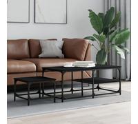 Teenpull Tables Basses gigognes 2 pcs Noir Bois d'ingénierie avec Dessus Robuste, Ensemble pour Salon, Espace limité, Design Industriel, Dimensions 100x50x40 et 39x39x29 cm