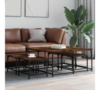 Teenpull Tables Basses gigognes 5 pcs chêne fumé Bois d'ingénierie 100x100x45 cm et 39,5x39,5x33,5 cm pour Salon Bureau Chambre Espace limité Design Industriel Stable Durable