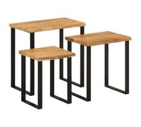 Teenpull Tables gigognes 3 pièces Bois Massif d'acacia avec Bord Vivant, Pieds en Acier, Tables d'appoint pour Salon Chambre, Ensemble de Tables de Chevet Stable et décoratif