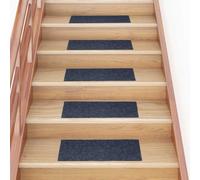 Teenpull Tapis d'escalier Autocollants 15 pièces 60 x 25 cm Gris Bleu Tissu polypropylène antidérapant pour escaliers en Bois Protection et réduction du Bruit intérieur