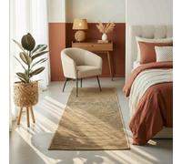 Teenpull Tapis en Jute Naturel et Noir 80 x 300 cm Rond pour Salon intérieur Moderne, Tapis Lavable et résistant, idéal pour Chambre et Espace de Vie Cosy