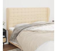 Teenpull Tête de lit avec Oreilles crème en Tissu 183x23x118/128 cm rembourrée avec Mousse Pieds en Bois pour Chambre lit Double Design élégant Soutien Dos Confortable