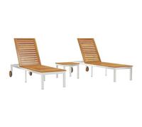 Teenpull Transat 2-Personne Marron Bois d'Acacia Massif 3 pcs avec Table d'Appoint, Chaise Lounge Outdoor pour Patio et Plage, Lounge Chair Outdoor Confortable et Robuste
