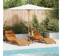 Teenpull Transat 3 pièces Marron en Bois d'Acacia Massif 2 Chaises Lounge Extérieur avec Table 40x40x40cm pour Jardin Terrasse Piscine Confortable Durable Relaxation Zéro Gravité