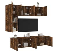 Teenpull Unités murales TV 5 pcs chêne fumé Bois d'ingénierie Meuble TV Flottant avec Rangement pour Salon Chambre Bureau Design Mural Stable et résistant à l'humidité