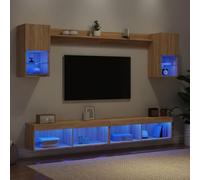 Teenpull Unités murales TV avec LED 6 pcs chêne Sonoma Bois d'ingénierie Meuble TV Flottant Rangement, Support Mural, éclairage RVB pour Salon Chambre, Centre multimédia organisé