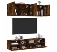 Teenpull Unités murales TV en Bois d'ingénierie chêne fumé 5 pcs, Meuble TV Flottant avec Rangement, Design Mural pour Salon et Chambre, Console média Pratique et Stable