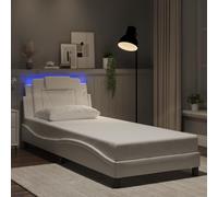 Teenpull Viana Cadre de lit 80 x 200 cm, en cuir synthétique blanc, rembourré, avec éclairage LED, design ondulé, sommiers à lattes stables, ensemble de meubles de chambre à coucher de luxe sans
