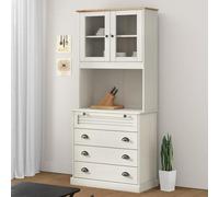 Teenpull Vigo - Buffet haut - Blanc - 80 x 40 x 176 cm - Pin massif - Avec portes en verre - Espace de rangement pour cuisine et salon - Durable