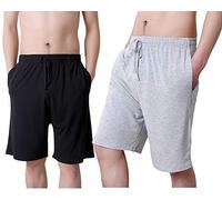 TEERFU Lot de 2 shorts de pyjama en modal pour homme, super doux avec poches, Noir et gris., L
