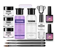TEEROVA Kit d'ongles acrylique avec poudre acrylique et liquide monomère professionnel avec nettoyant pour pinceau à ongles, déshydrateur d'ongles, base et top coat pour extensions d'ongles acryliques
