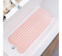 TEESHLY Tapis de Bain antidérapant Extra Long pour Baignoire, 99,1 x 40,6 cm, avec Trous de Drainage et ventouses, Lavable en Machine (Rose Corail Transparent)