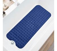 TEESHLY Tapis de bain et douche antidérapant, extra long, 99 x 40,6 cm, lavable en machine avec trous de drainage, ventouses pour salle de bain (bleu marine opaque)