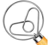 TEEVEA Fouet à pâte danois pour pain au levain, pizza et pâtisserie - Manche en bois avec crochet en acier inoxydable