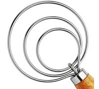 TEEVEA Fouet à pâte danois pour pain au levain, pizza et pâtisserie - Manche en bois avec crochet en acier inoxydable