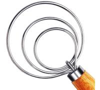 TEEVEA Fouet à pâte danois pour pain au levain, pizza et pâtisserie - Manche en bois avec crochet en acier inoxydable