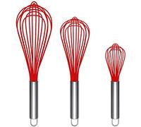 TEEVEA Lot de 3 fouets de cuisine très robustes en silicone - Batteur à œufs - Mousseur à lait - Ustensiles de cuisine pour mélanger, fouetter, battre et mélanger - Rouge