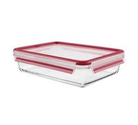 Tefal 3100517988 - Masterseal Fresh Glass - Boîte Verre de Conservation Alimentaire Rectangle - 3L - Verre, Rouge, 34 x 23.5 x 7, 6 cm