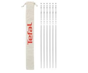 Tefal 6 Brochettes en Acier Inoxydable XL - Design Plat Antirotation, Grande Longueur, Lavables au Lave-Vaisselle, Pochette de Rangement en Coton - Accessoire Officiel Tefal K185S734