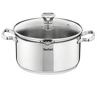 Tefal A7054463 Faitout, Induction, Couvercle filtrant en verre, Acier inoxydable 18/10, 20 cm, Garantie 10 ans, Base 3 couches, Casserole, Duetto