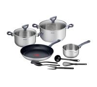 Tefal Batterie de cuisine 11 pcs, Casserole 16 cm + Faitouts 20/24 cm + Couvercles verre + Poêle 28 cm, Induction, Antiadhésif + Inox, Graduations intérieures, 5 ustensiles inclus, Daily Cook G713SB45