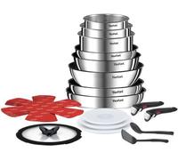Tefal Ingenio Batterie cuisine 20 pcs, Poêles, Casseroles, Wok, Sauteuse, Couvercles, Poignées amovibles, Induction, Acier inoxydable, Compatible lave-vaisselle, Garantie 5 ans, Emotion L897SJ04