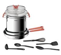 Tefal Batterie de cuisine 13 pièces Poêles + Faitouts + Casserole pâtes + Couvercles + 5 ustensiles, Induction, Acier inoxydable 18/10 haute qualité, Garantie 10 ans, Opti'Space G721SD74