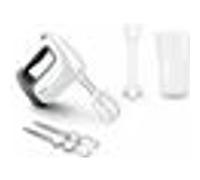 Tefal HT4611 Prep'Mix+ Batteur à main | 500 W | Bouton coulissant à 5 vitesses + Turbo | Accessoires inclus : 2 fouets, 2 crochets pétrisseurs, presse-purée/verre doseur | Blanc/noir