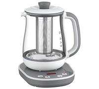 Tefal BJ551B10 Tastea machine à thé, 8 réglages de température, Capacité de 1,5 L, Panier à thé amovible en acier inoxydable, Maintien au chaud, Corps en verre résistant, Gris/Blanc