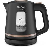 Tefal Bouilloire électrique 1 L, Ébullition rapide, Filtre anticalcaire amovible, Poignée ergonomique, 2 fenêtres niveau d’eau, Base à 360°, Includeo, Noire, KI533811