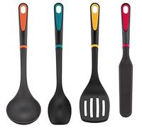 Tefal Chefclub by Tefal Set 4 ustensiles, Louche, Cuillère, Spatule à angle, Spatule à crêpes, Anneau de sécurité silicone, Haute qualité, Résistant à la chaleur jusqu'à 230°C K263S404
