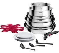 Tefal Ingenio Cook Eat, Batterie de Cuisine 15 Pièces, Inox, Compatible Tous Feux dont Induction