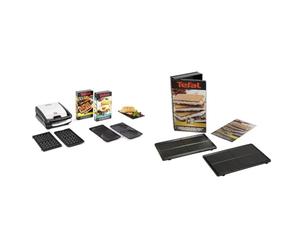 Tefal Croque gaufres et sandwiches, 2 jeux de plaques inclus, Rangement facile & Coffret Snack Collection de 2 plaques gaufrettes + livre de recettes XA800512, Noir