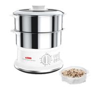 SEB Cuiseur vapeur Convenient VC145100, 2 bols inox, minuteur, 6L, Blanc/Inox