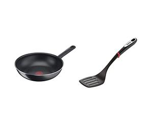 Tefal Day By Day On Poêle Wok 28 cm Antiadhésive Résistante Plaque Electrique Gaz Vitrocéramique Thermo-Signal Fabriqué en France Délicieux Sautés B56419AZ & Spatule Ingenio K20608 | 40cm