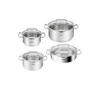 Tefal Duetto+ Batterie de cuisine 8 pièces en acier inoxydable avec couvercles en verre, résistantes à la corrosion, 16/20/24 cm, passent au lave-vaisselle, passent au four jusqu'à 250 °C