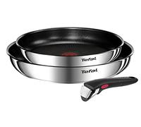Tefal Poêles Emotion Ingenio – Lot de 3 en acier inoxydable pour induction 24/28 cm + poignée