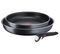 Tefal Ensemble de 3 poêles Ingenio XL Force L15892 | 22/26 cm + 1 poignée amovible | empilable | revêtement antiadhésif | indicateur de température à signal thermique | gris/bleu