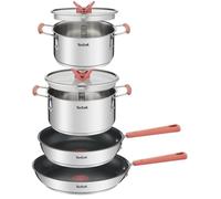 TEFAL G720S604 Opti’Space Batterie de cuisine 6 p, Faitouts + poêles, Poignées anti-chaleur, Manche fixe, Empilable, Induction,