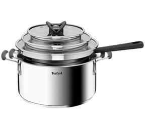 Tefal G7376S Opti'Space Set de Casseroles 16/20/24 cm | Acier Inoxydable | Fond Thermofusion | Pour Tous Feux | Induction | Gris