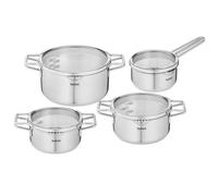 TEFAL H852S855 NORDICA Lot 8 pièces INOX Casserole 16cm + Faitouts 18/20/24cm + couvercles en verre - Tous feux dont induction