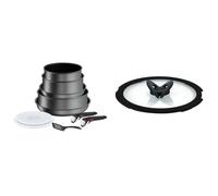 Tefal Ingenio Batterie de cuisine 10 p, Poêles, Casseroles, Induction, Revêtement antiadhésif & Ingenio Couvercle en verre 18 cm,Rangement gain de place,Poignée rabattable