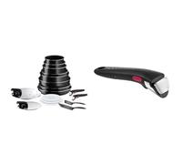 Tefal Ingenio Batterie de cuisine 17 p, Poêles, Casseroles, Wok, Sauteuse, Non induction, Revêtement & Ingenio Poignée amovible noire, Empilable, Verrouillage sécurité 3 points