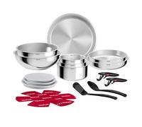 Tefal Ingenio Comfort Max, Batterie de cuisine 19 pièces, Acier inoxydable | Ensemble de poêle et casserole induction empilables - Batterie de cuisine avec Poignées amovibles brevetées