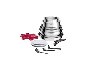Tefal Ingenio Cook Eat, Batterie de Cuisine 15 Pièces, Inox, Compatible Tous Feux dont Induction