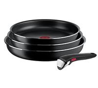 Tefal Ingenio Easy On Lot de 3 poêles de 22/24/26 cm, antiadhésifs, revêtement titane, thermosignal, poignée amovible, passe au lave-vaisselle et au four, ne convient pas à induction.