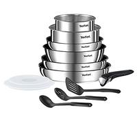 TEFAL INGENIO EMOTION Batterie de cuisine 12 pièces Induction Poêles 22/26/28cm + Casseroles 16/20cm (1,5L/3L) + Sauteuse 24 cm + 2 couvercles hermétiques + 1 poignée + 3 spatules L948SC04 Argent